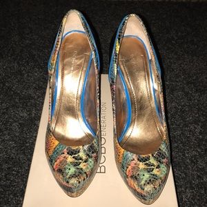 BCBG Paeyton Snakeskin Patent leather high heels